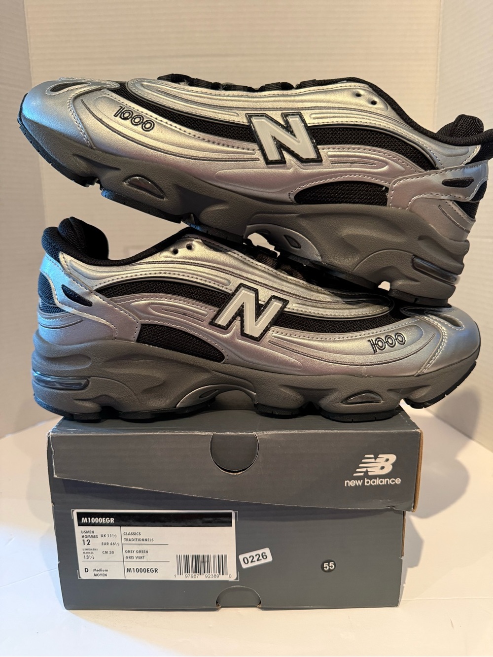 New Balance Metallic Silver and Black 1000 Running Shoes